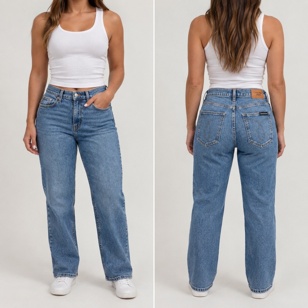 Calvin Klein Jeans Womens Straight Leg High Rise Light Wash Blue Denim Size 8